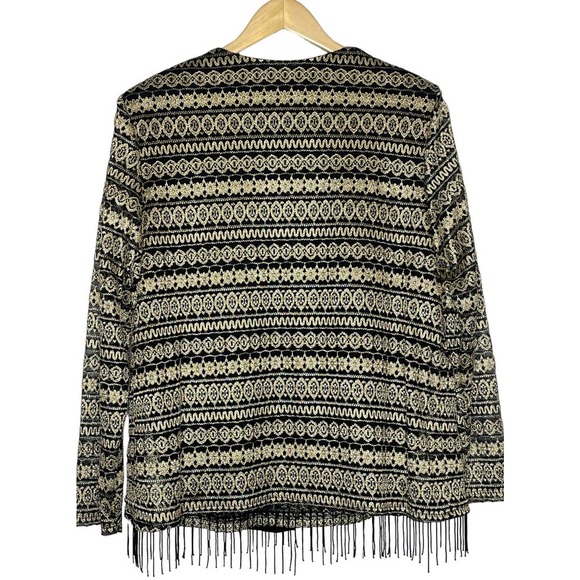 R&M Richards Twin Set Jacket 16W Attached Camisole Top Black Gold Beaded Fringe - Picture 6 of 12
